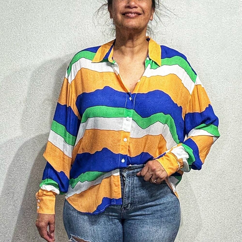 Pippa Multi Striped Button Down Shirt Sz S NWT